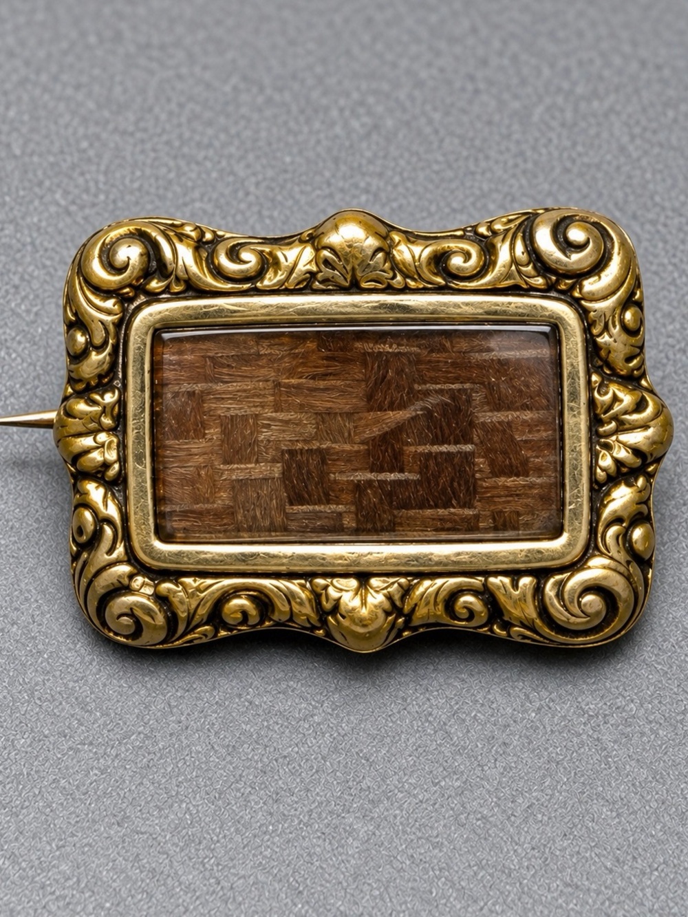Antique Victorian Pinchbeck Mourning brooch with Hair #cz300